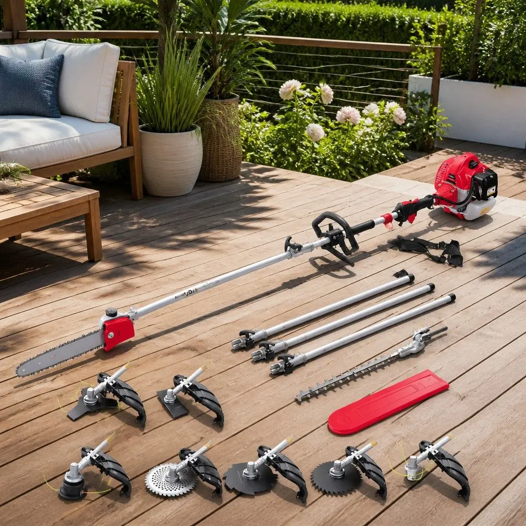 62CC Pole Chainsaw with Hedge Trimmer and Attachments