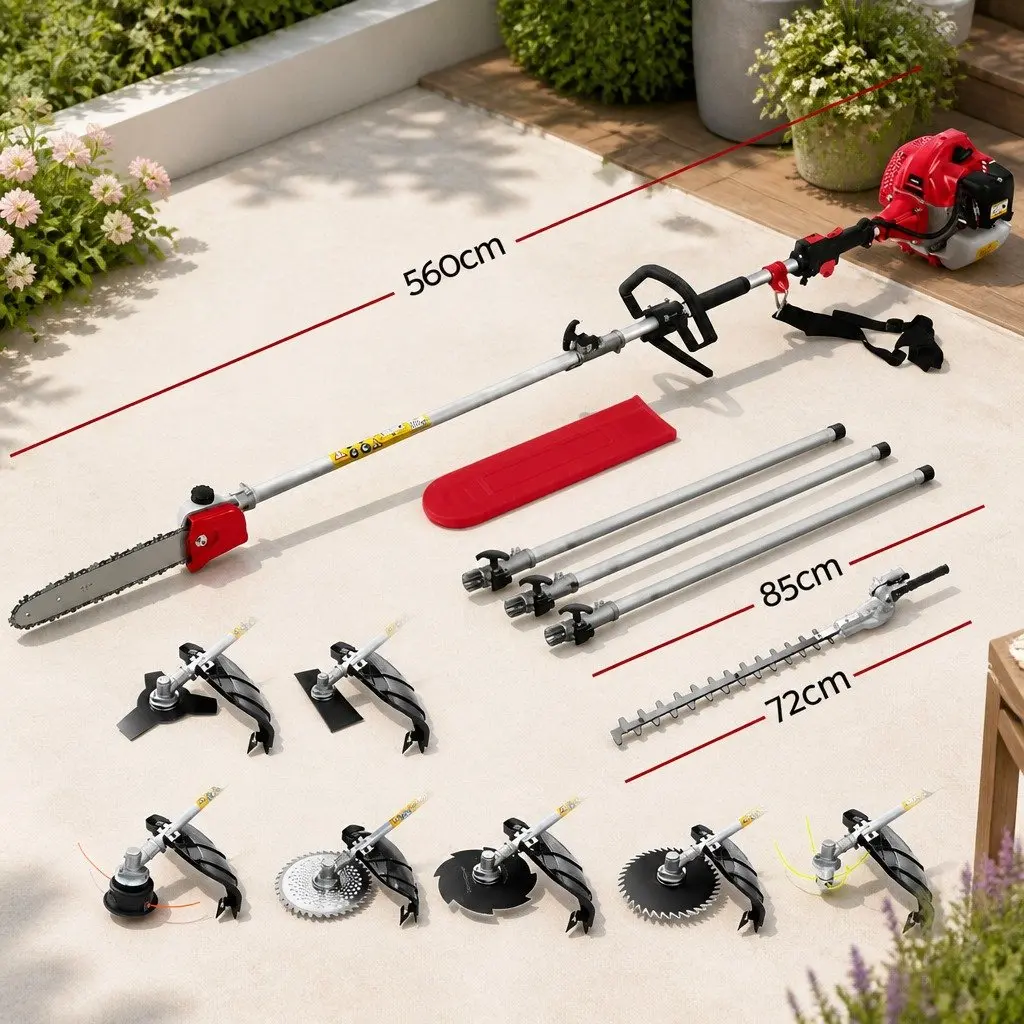 62CC Pole Chainsaw with Hedge Trimmer and Attachments