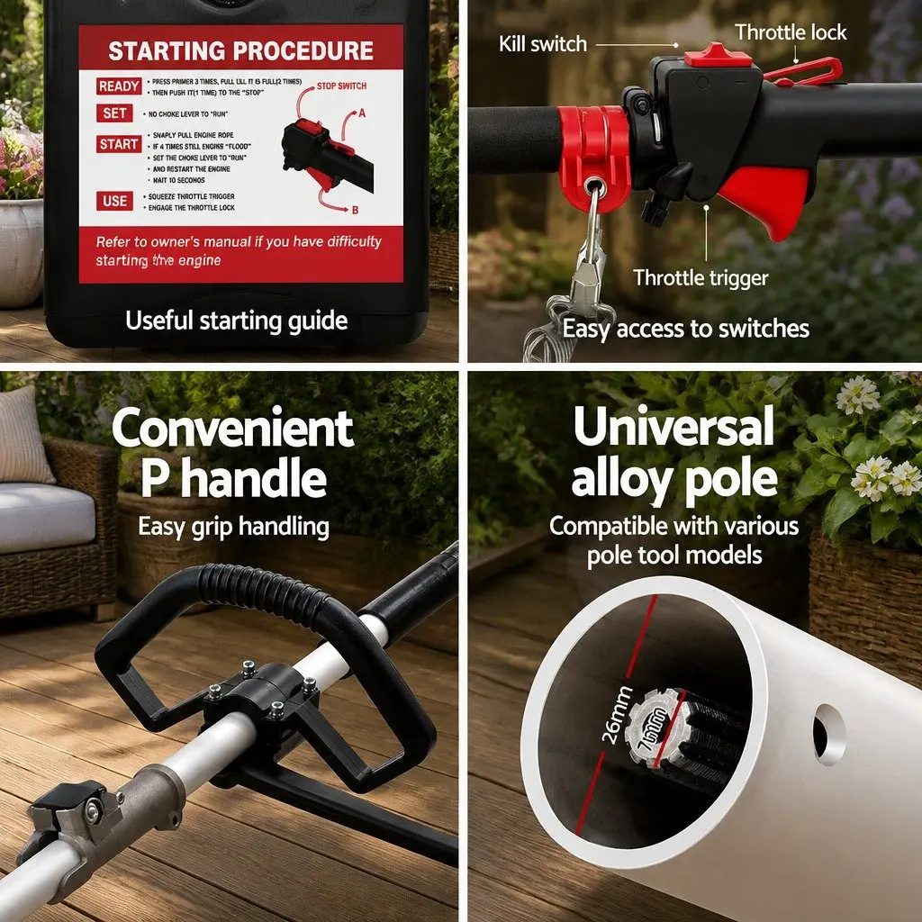 62CC Pole Chainsaw with Hedge Trimmer and Attachments