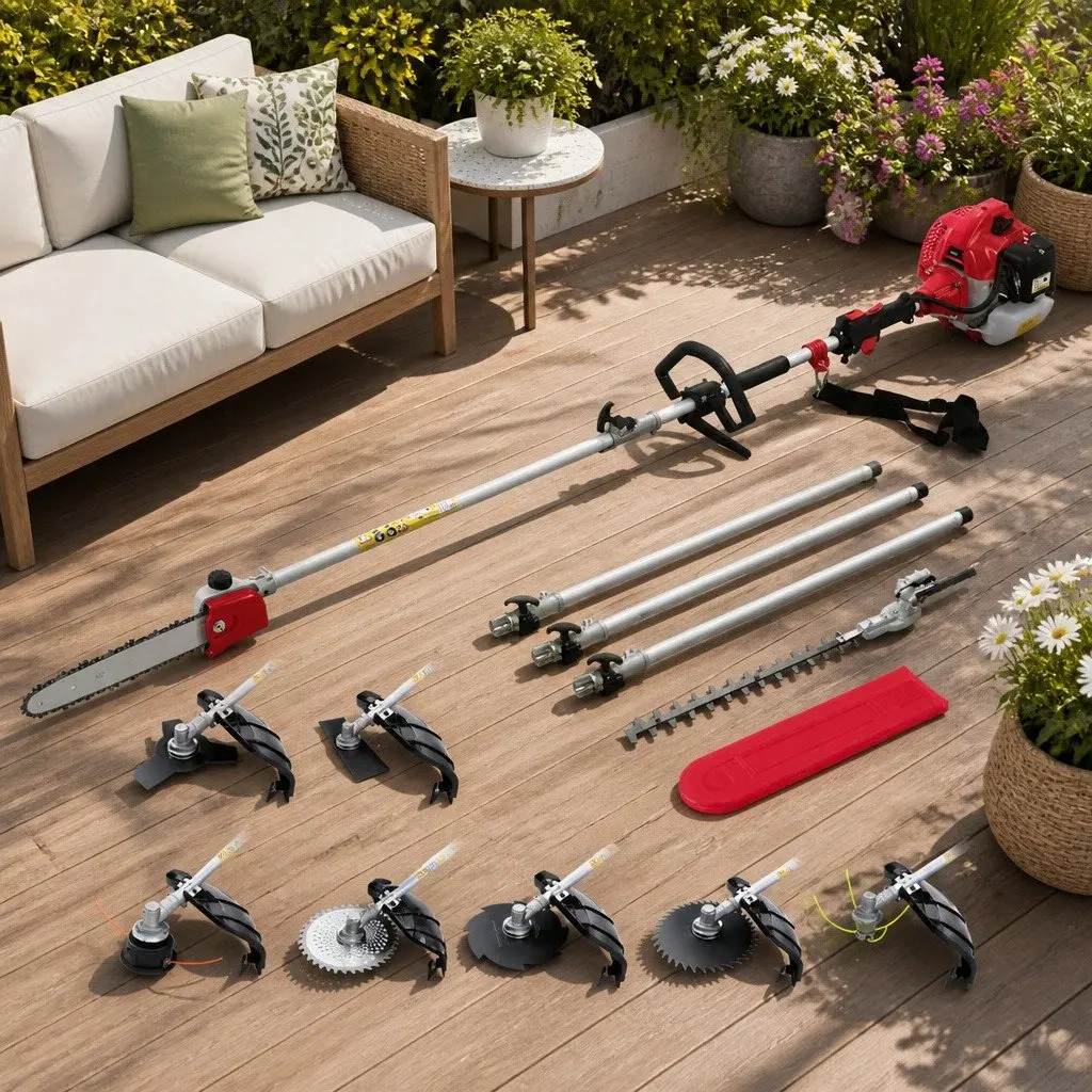 62CC Pole Chainsaw with Hedge Trimmer and Attachments