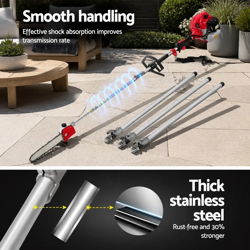 62CC Petrol Pole Chainsaw Hedge Trimmer 12in Bar 5.6m Reach Extension Poles