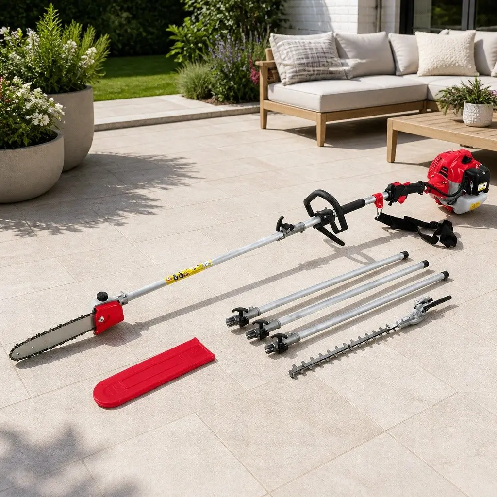 62CC Petrol Pole Chainsaw Hedge Trimmer 12in Bar 5.6m Reach Extension Poles