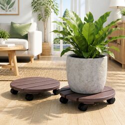 Plant Caddy Rolling Cart With Lockable Wheels Indoor Outdoor Pot Mover Brown