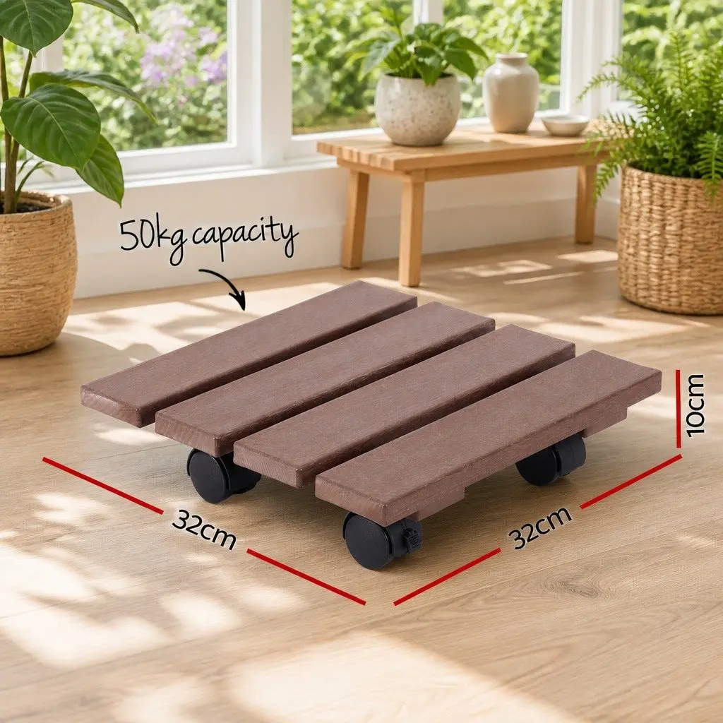 Plant Caddy Rolling Cart Indoor Outdoor 32x32x10cm Brown 2 Piece