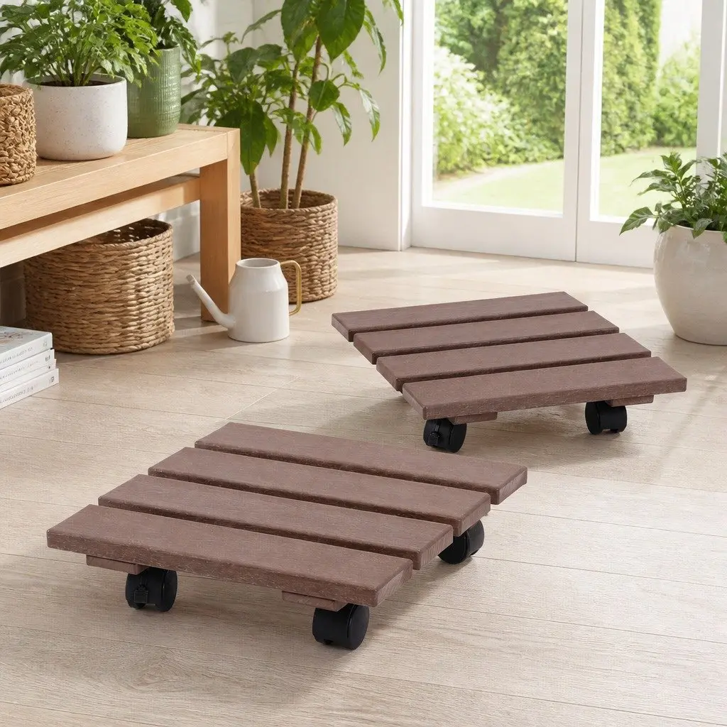 Plant Caddy Rolling Cart Indoor Outdoor 32x32x10cm Brown 2 Piece
