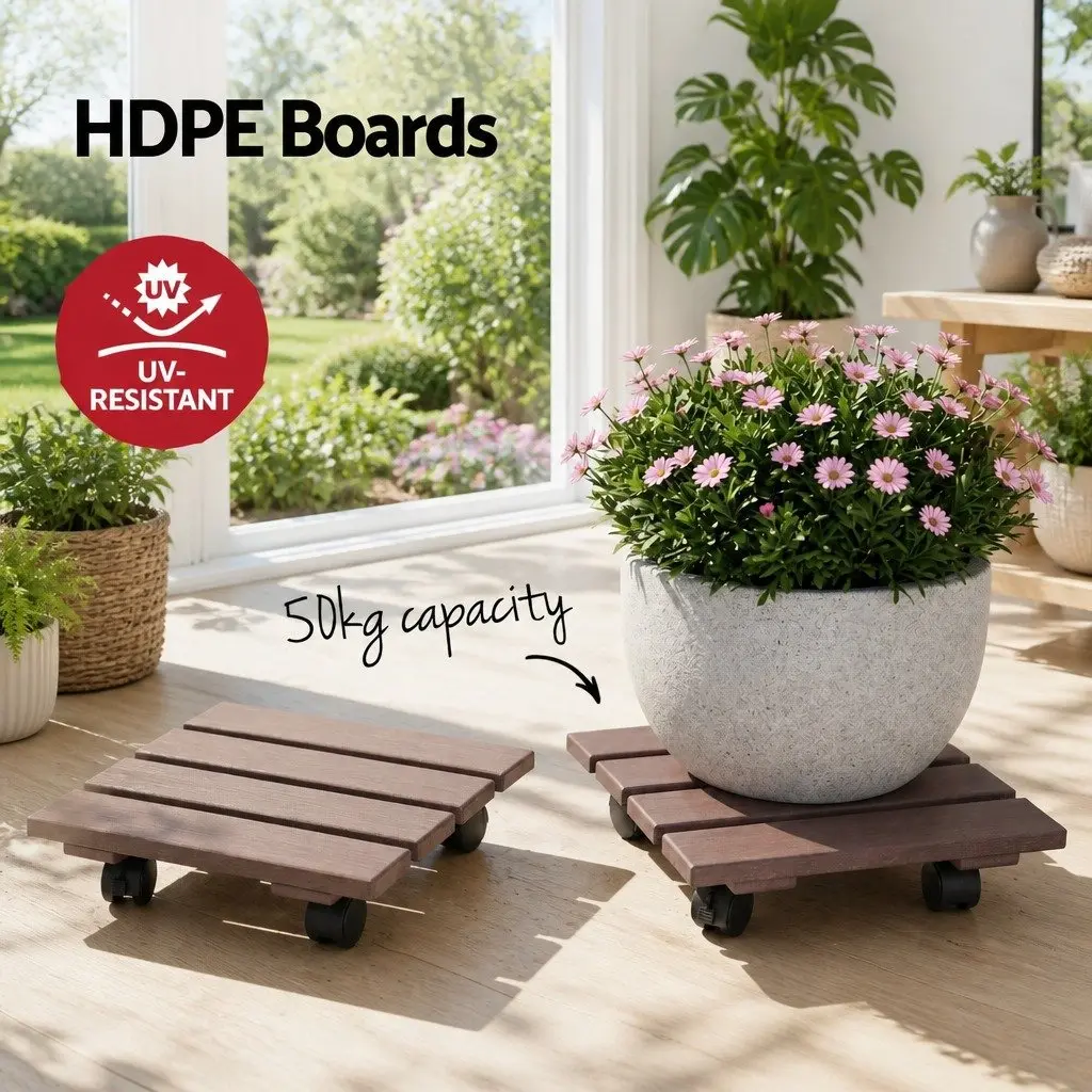 Plant Caddy Rolling Cart Indoor Outdoor 32x32x10cm Brown 2 Piece