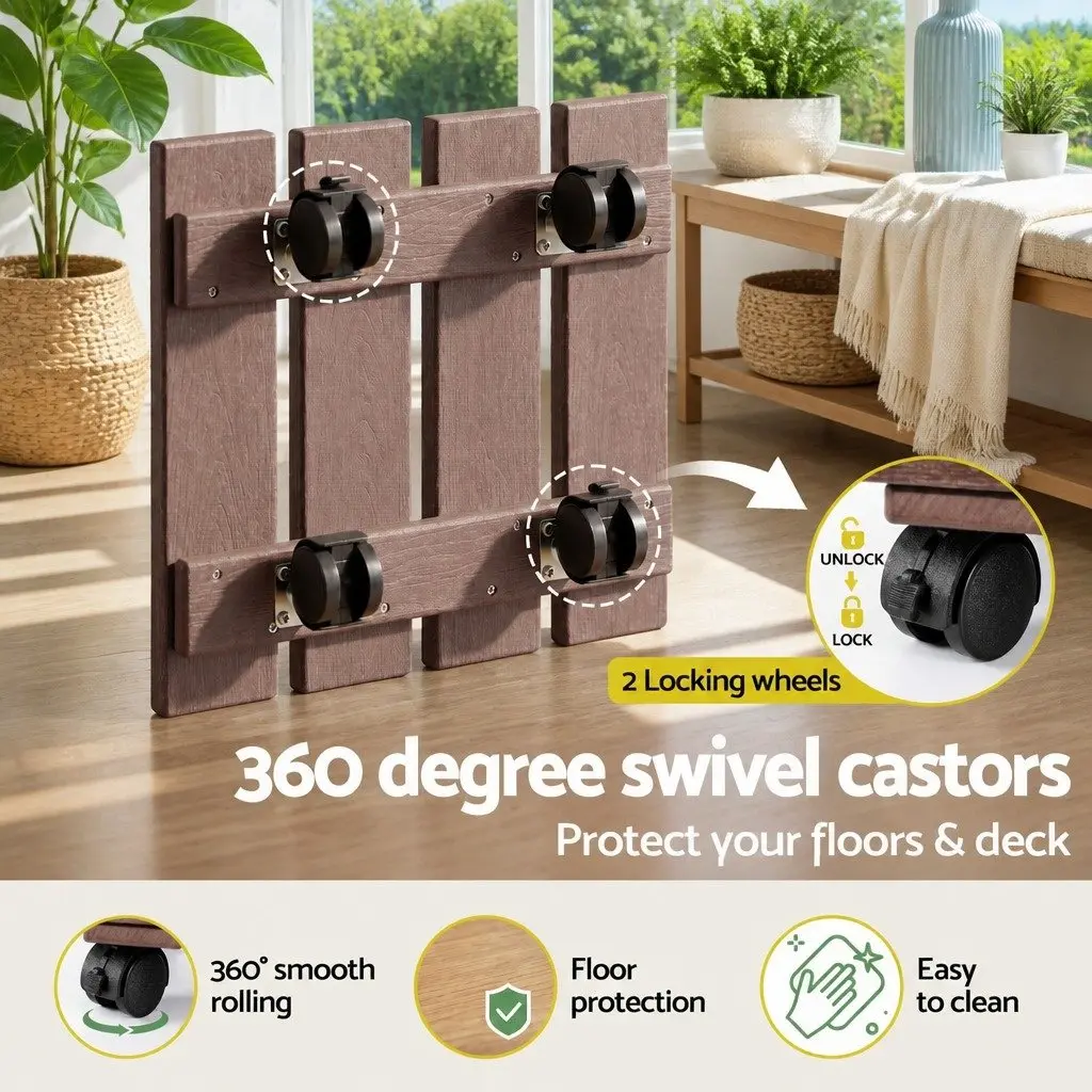 Plant Caddy Rolling Cart Indoor Outdoor 32x32x10cm Brown 2 Piece