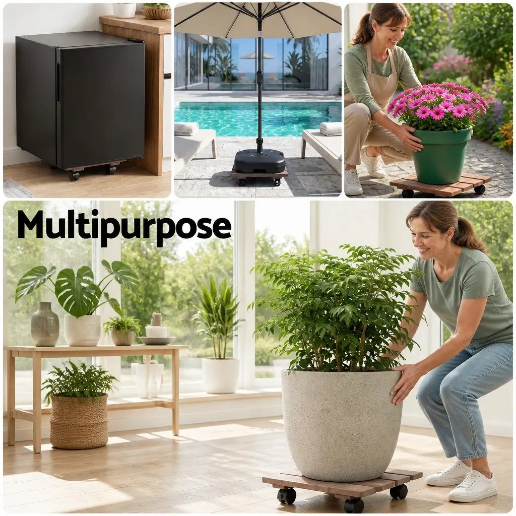 Plant Caddy Rolling Cart Indoor Outdoor 32x32x10cm Brown 2 Piece
