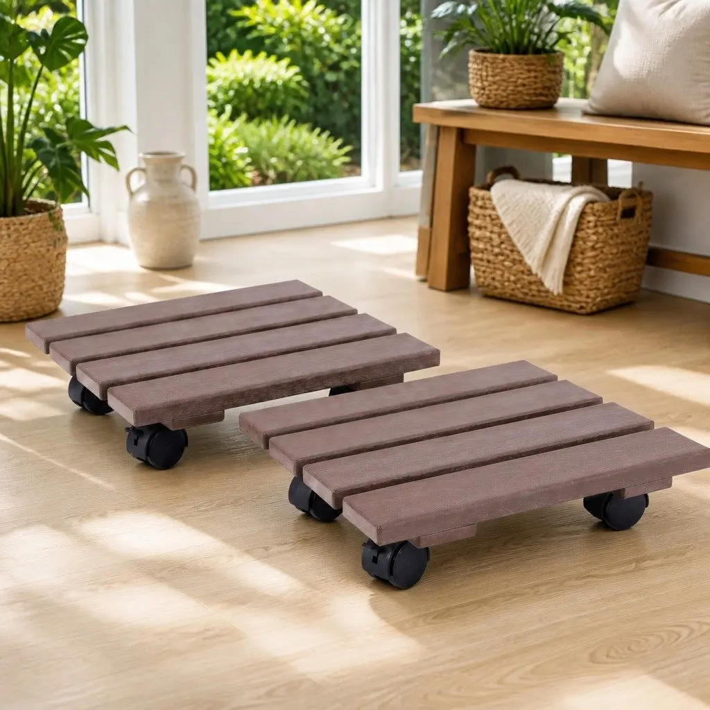 Plant Caddy Rolling Cart Indoor Outdoor 32x32x10cm Brown 2 Piece