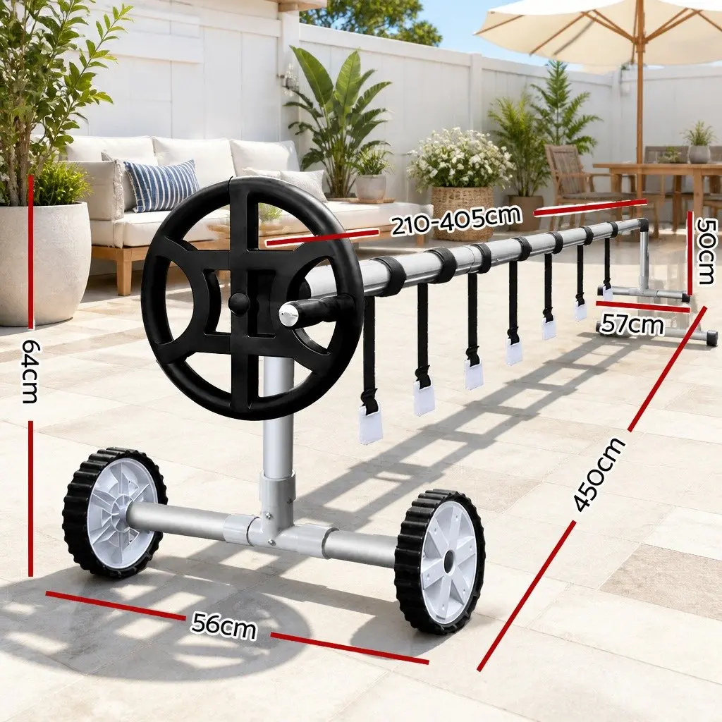 Pool Cover Roller Adjustable 4m Solar Blanket Reel Aluminium Construction Silver