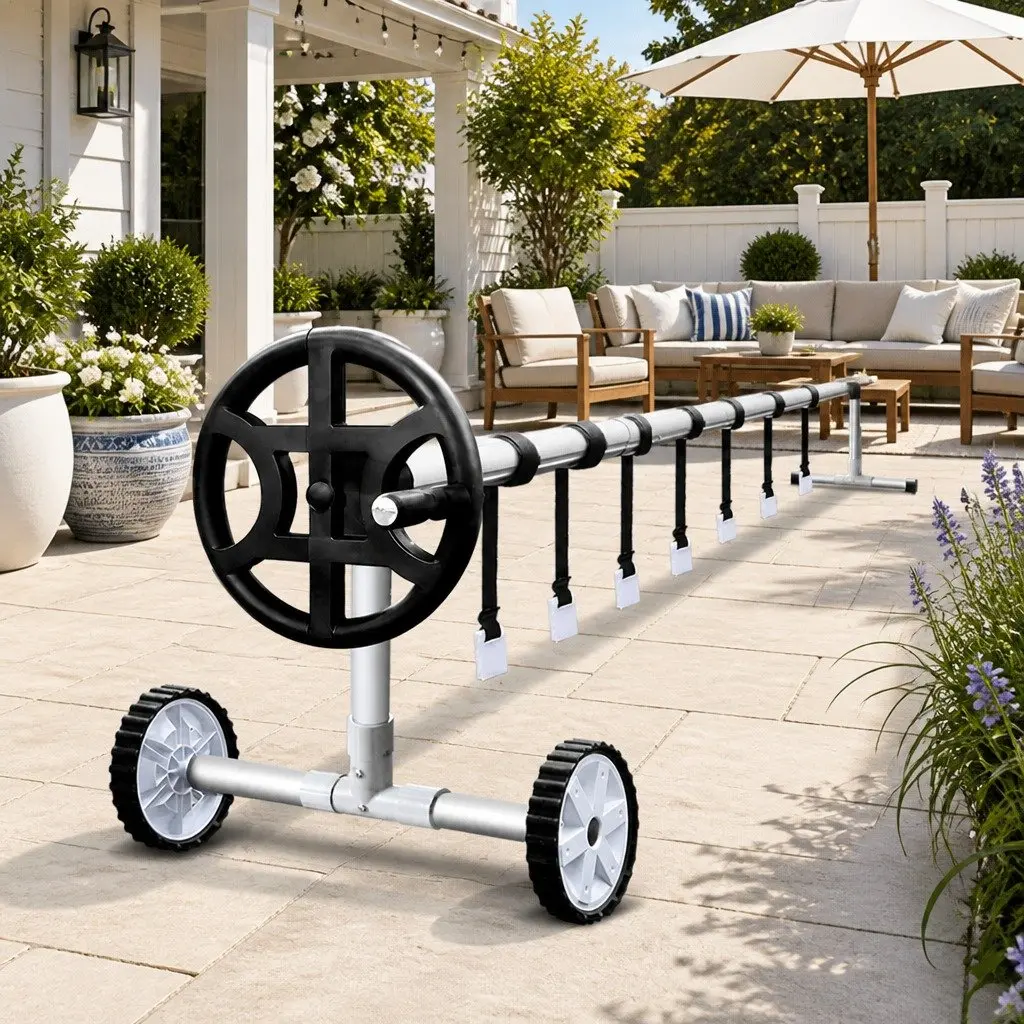 Pool Cover Roller Adjustable 4m Solar Blanket Reel Aluminium Construction Silver