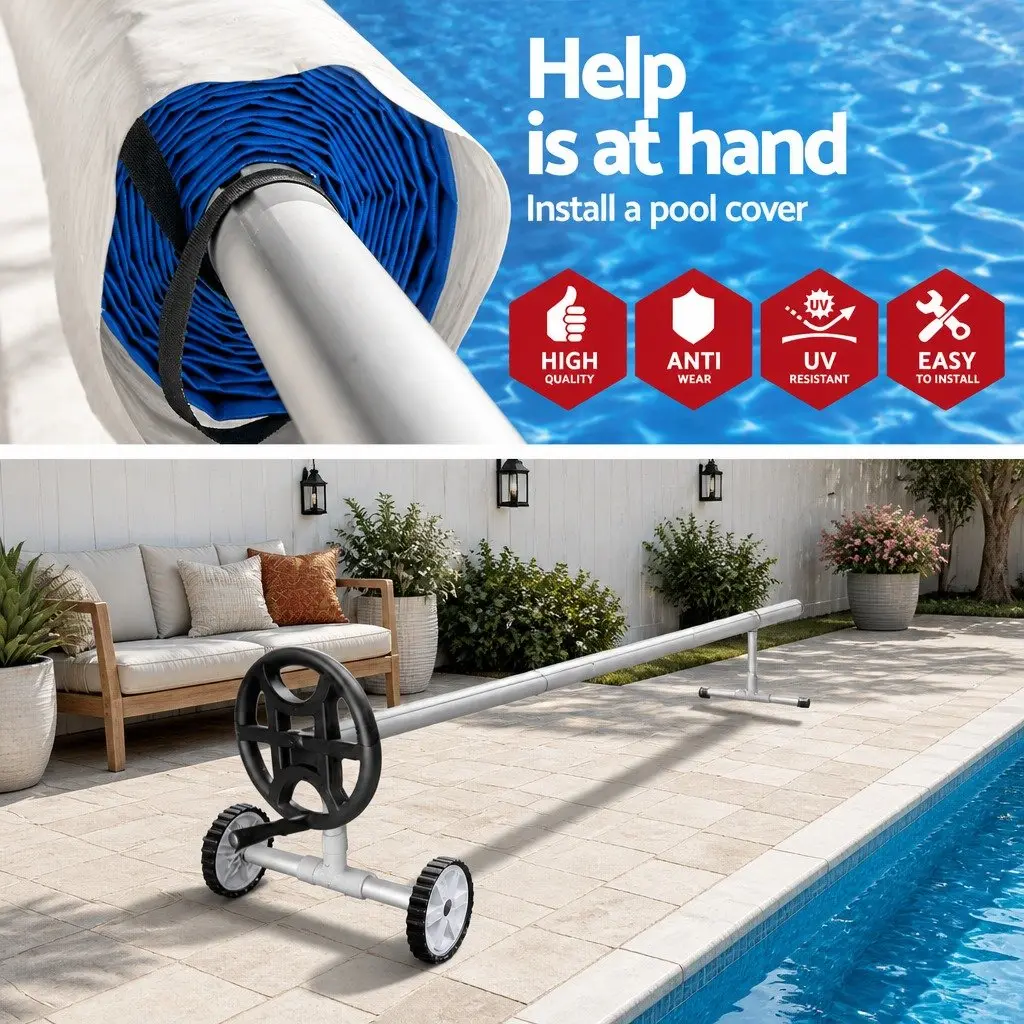Pool Cover Roller Adjustable 4m Solar Blanket Reel Aluminium Construction Silver