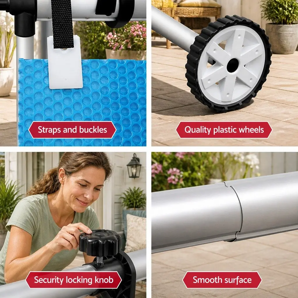 Pool Cover Roller Adjustable 4m Solar Blanket Reel Aluminium Construction Silver