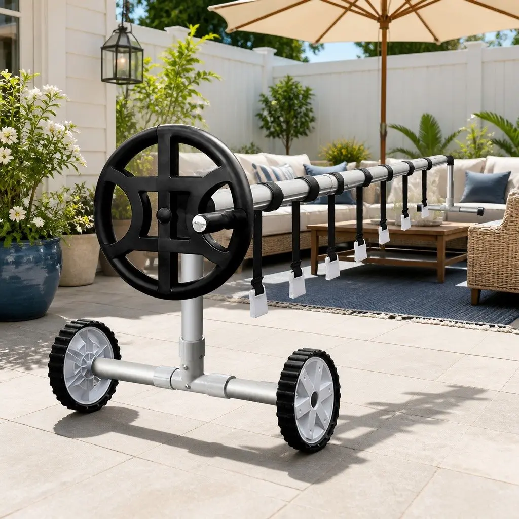 Pool Cover Roller Adjustable 4m Solar Blanket Reel Aluminium Construction Silver