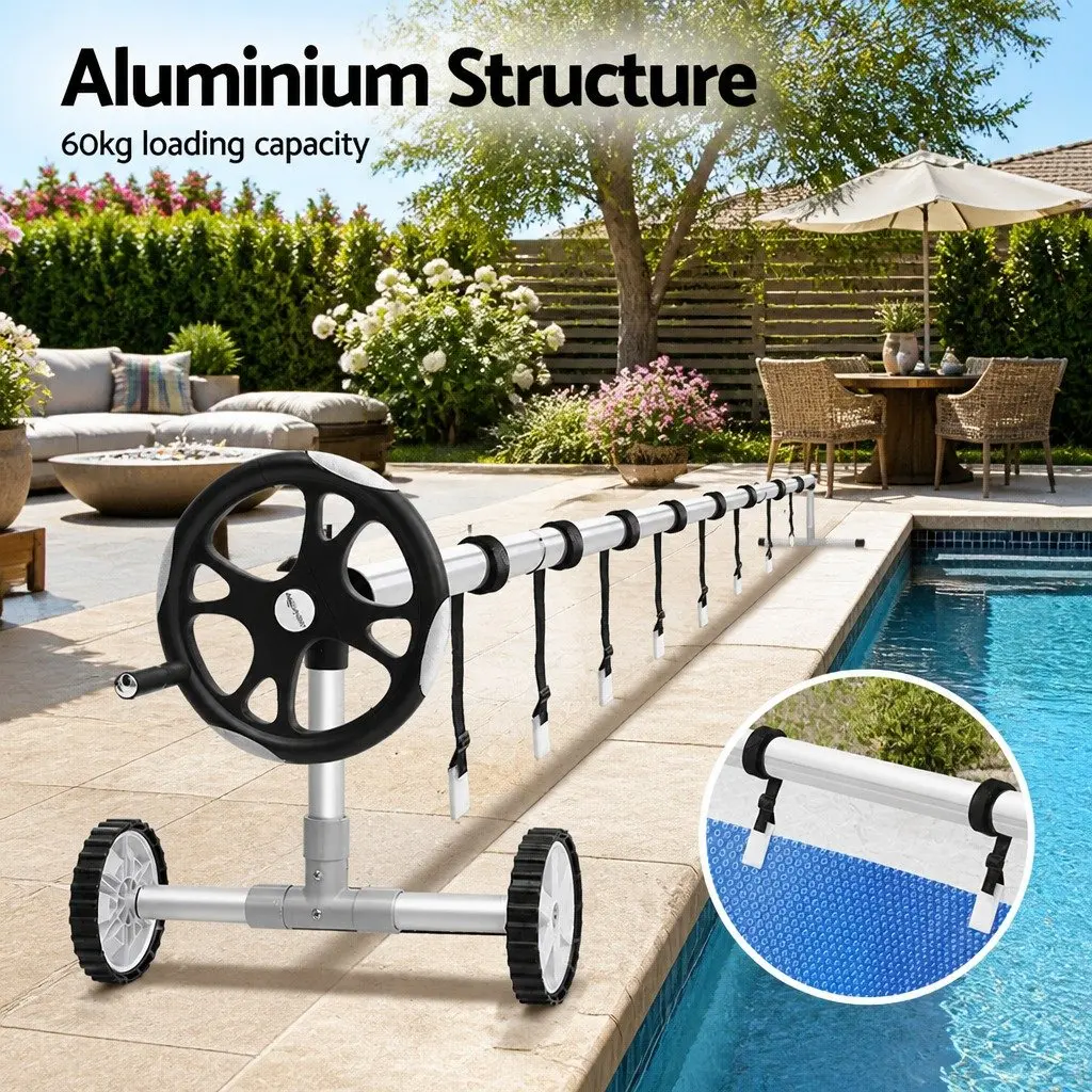 Pool Cover Roller 6.55m Adjustable Telescopic Swimming Pool Blanket Reel Silver