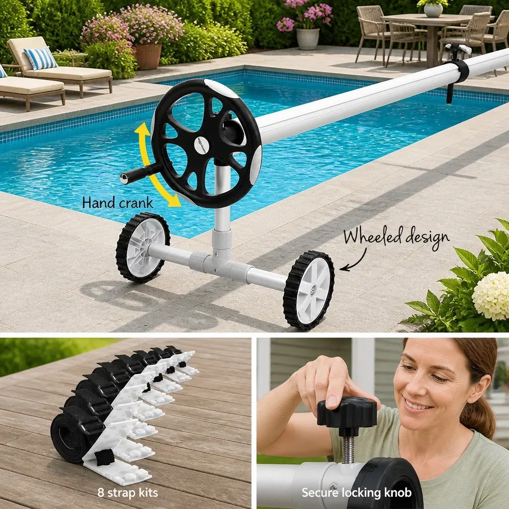 Pool Cover Roller 6.55m Adjustable Telescopic Swimming Pool Blanket Reel Silver