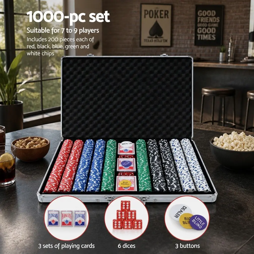 Poker Chips Set 1000pcs with Lockable Aluminum Case