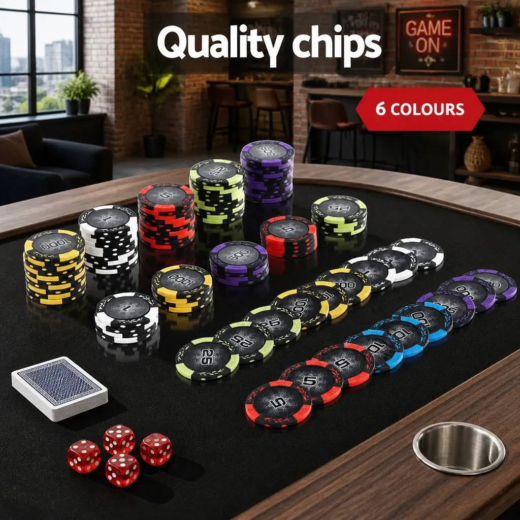Poker Chip Set for Casino Party Game 500 Piece 14g Heavyweight Chips with Dice and Cards in Lockable Aluminium Carry Case