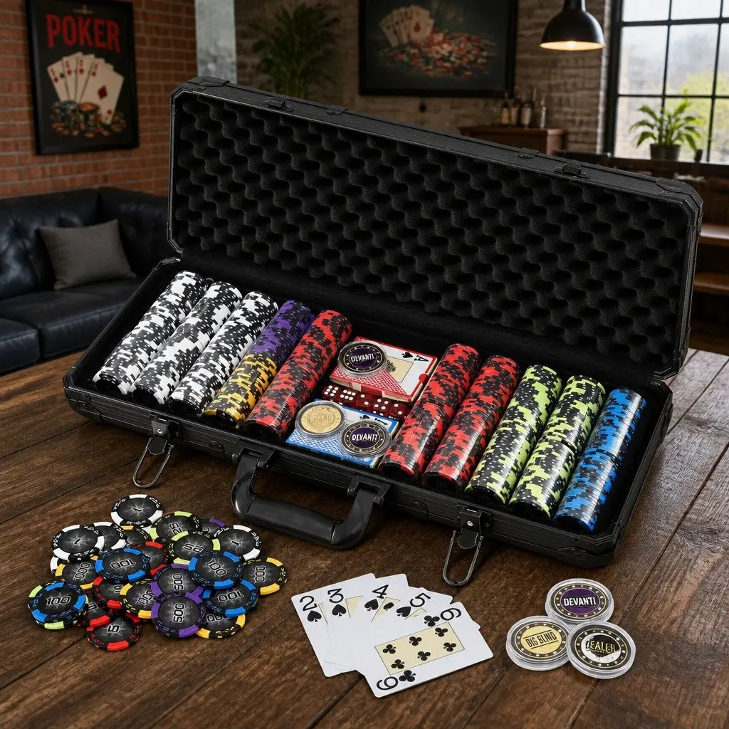 Poker Chip Set for Casino Party Game 500 Piece 14g Heavyweight Chips with Dice and Cards in Lockable Aluminium Carry Case
