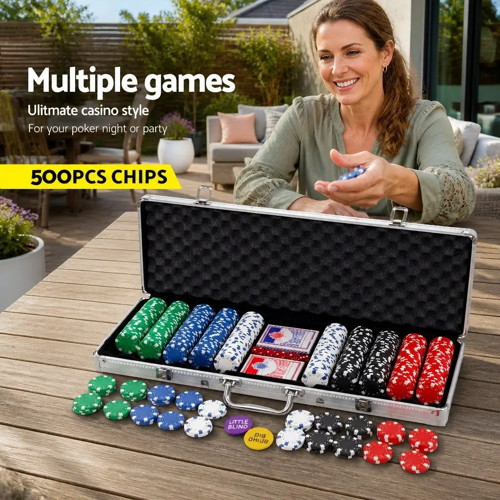 500 Piece Poker Chips Set for Texas Hold'em Game with Cards Dices and Buttons