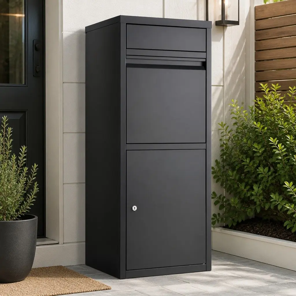 Parcel Drop Box Mailbox Package Steel Frame 2 Slot Large Storage Black