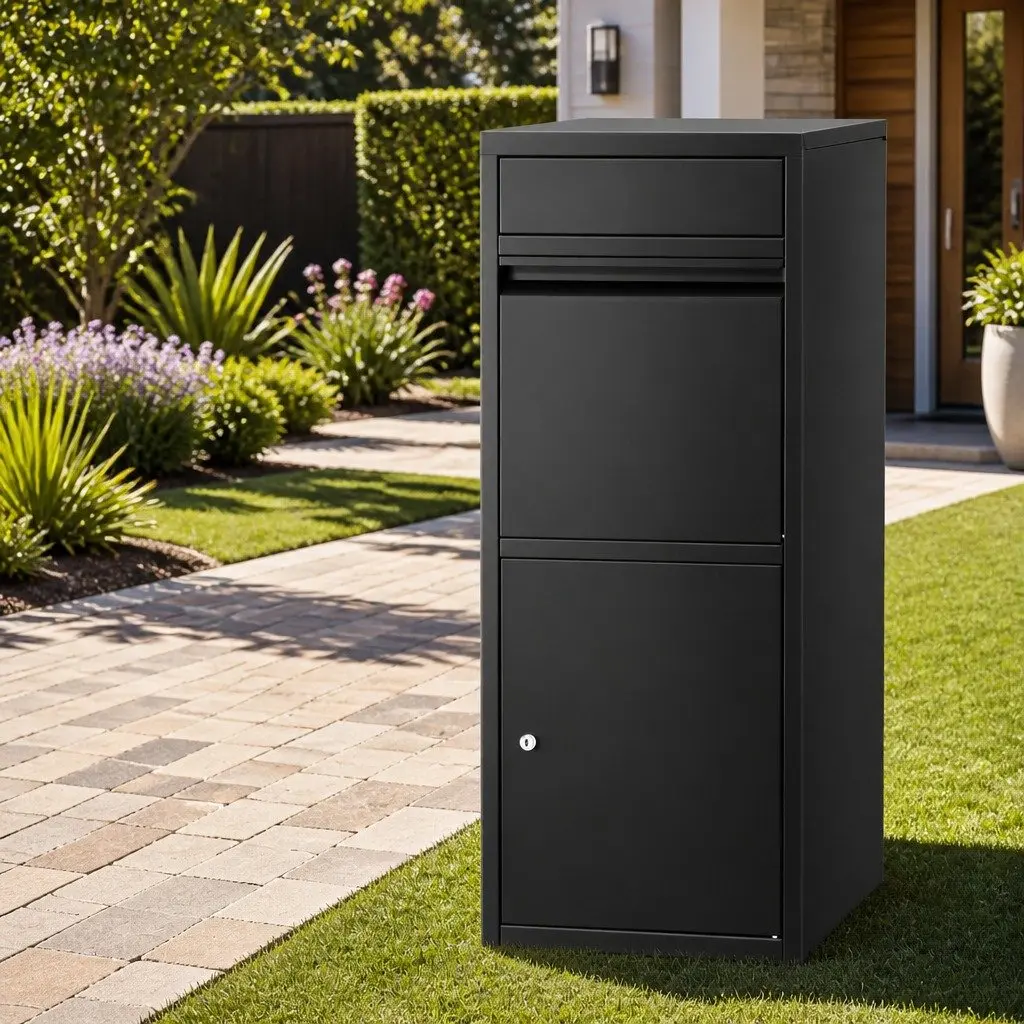 Parcel Drop Box Mailbox Package Steel Frame 2 Slot Large Storage Black