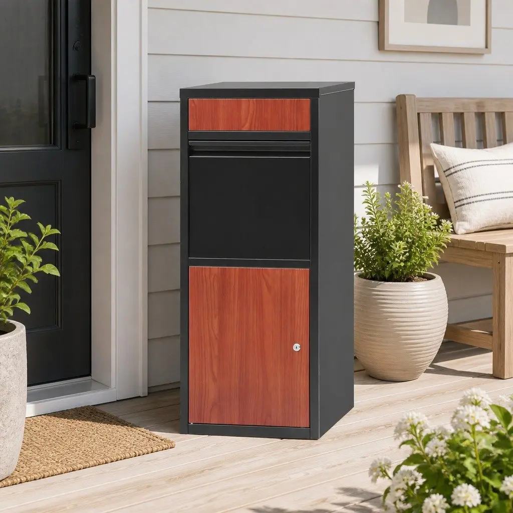 Freestanding Black Steel Parcel Drop Box