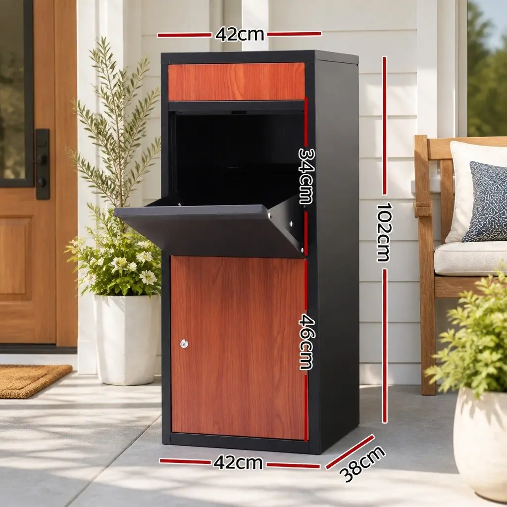 Parcel Drop Box Freestanding Storage Cabinet Black Steel 42cm x 38cm x 102cm