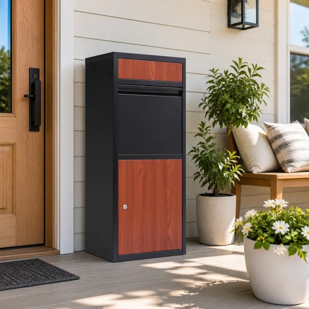 Parcel Drop Box Freestanding Storage Cabinet Black Steel 42cm x 38cm x 102cm