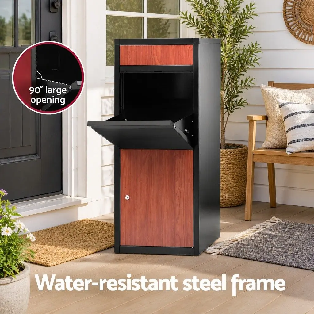 Parcel Drop Box Freestanding Storage Cabinet Black Steel 42cm x 38cm x 102cm
