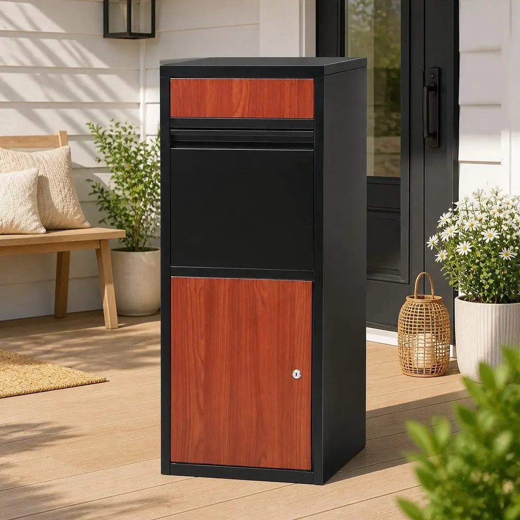 Parcel Drop Box Freestanding Storage Cabinet Black Steel 42cm x 38cm x 102cm