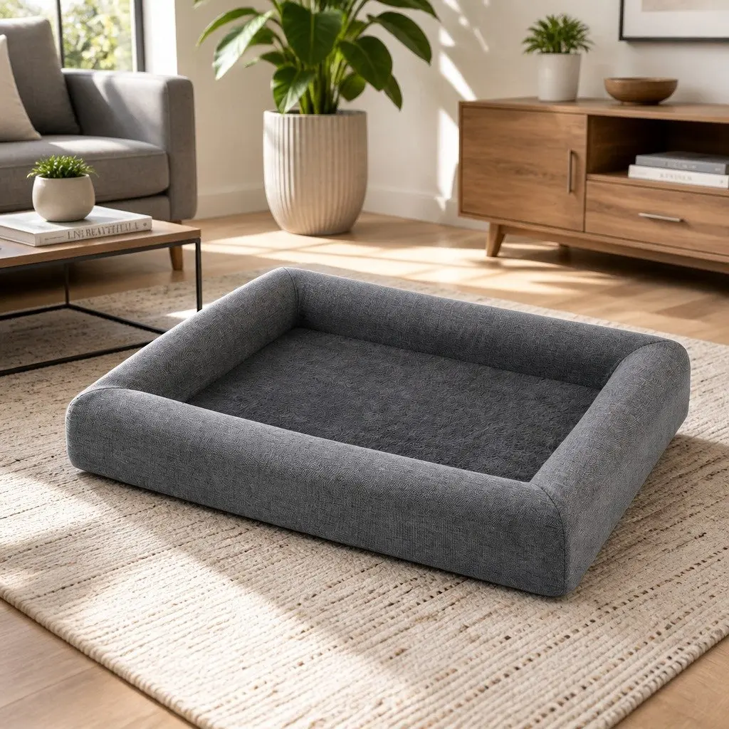 Dog Bed for Pets Large Soft Calming Cushion Egg Crate Foam Washable Grey