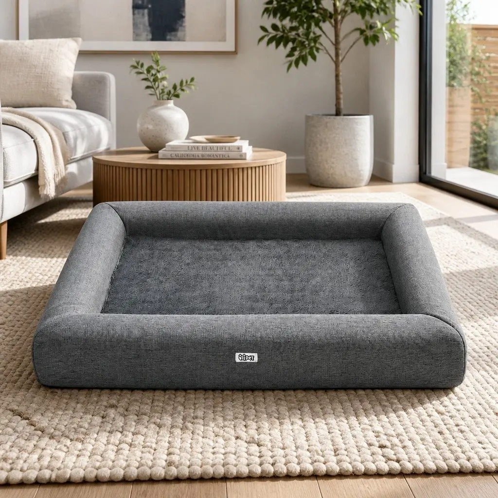 Dog Bed for Pets Large Soft Calming Cushion Egg Crate Foam Washable Grey