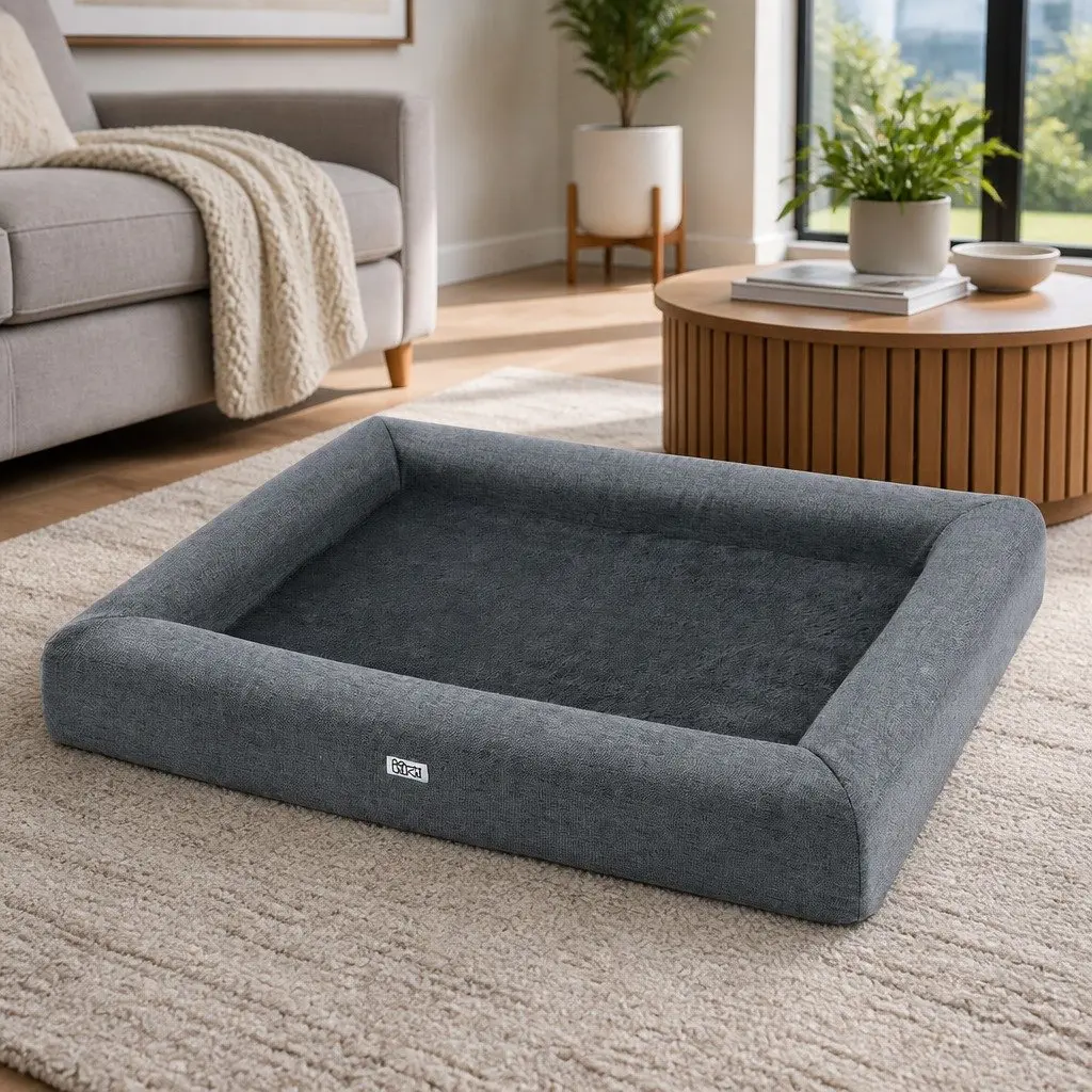 Dog Bed for Pets Large Soft Calming Cushion Egg Crate Foam Washable Grey