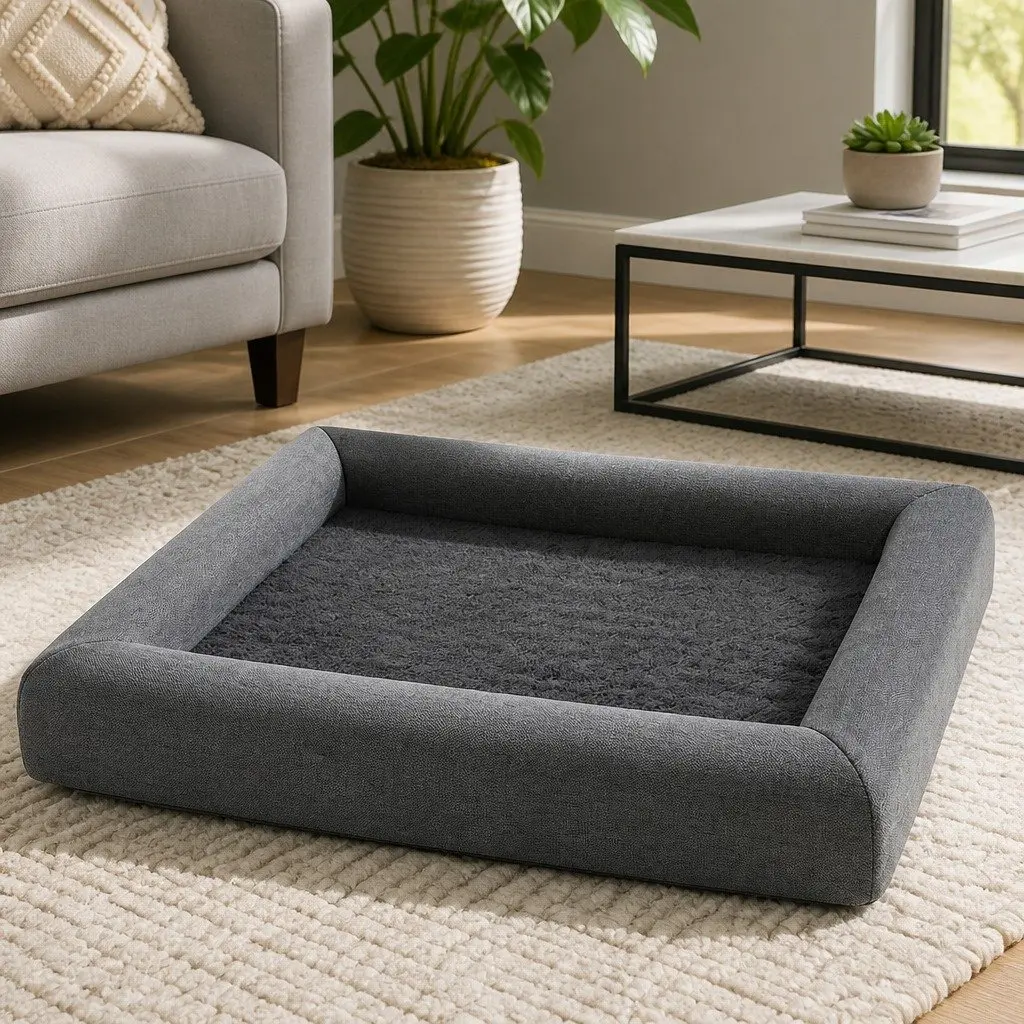 Dog Bed for Pets Large Soft Calming Cushion Egg Crate Foam Washable Grey