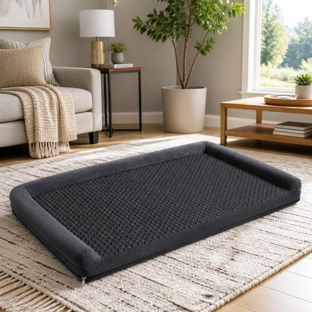 Dog Bed for Pets Large Soft Calming Cushion Egg Crate Foam Washable Grey