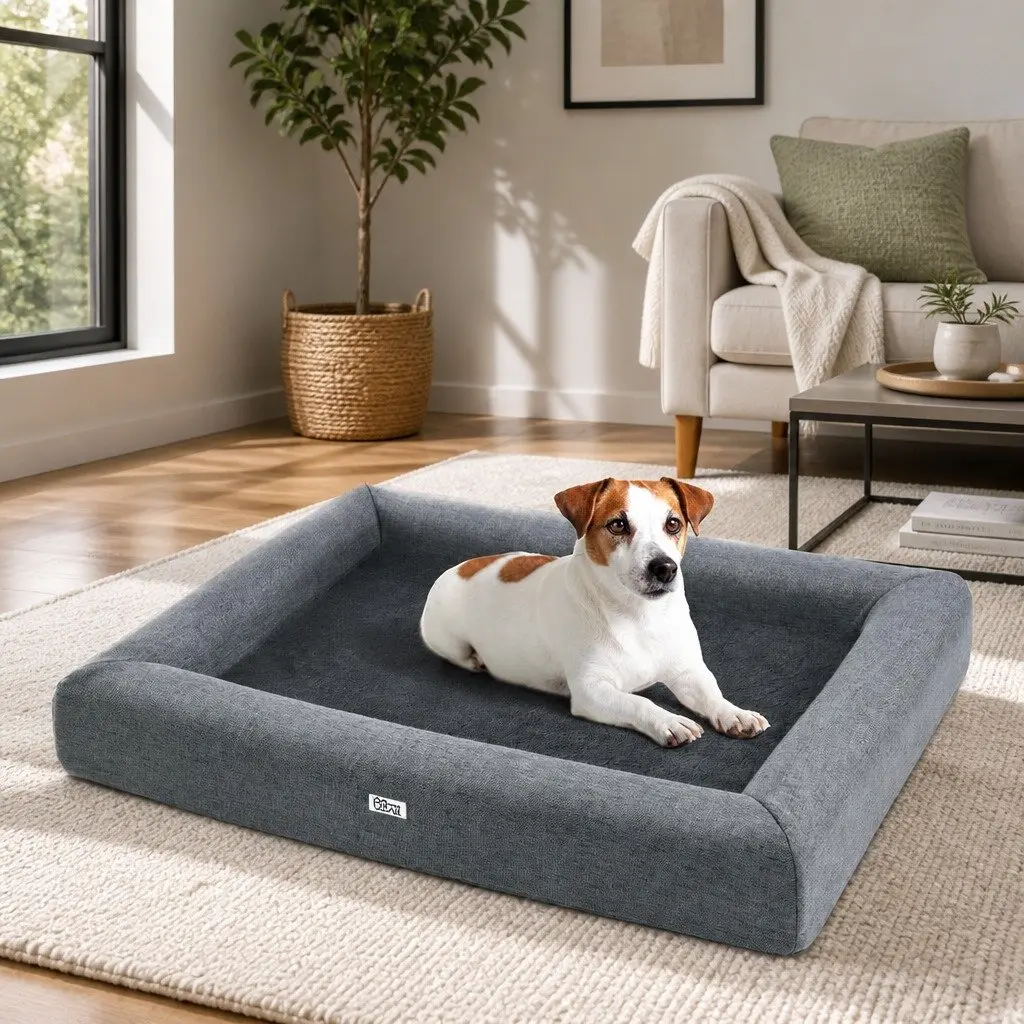 Dog Bed for Pets Large Soft Calming Cushion Egg Crate Foam Washable Grey