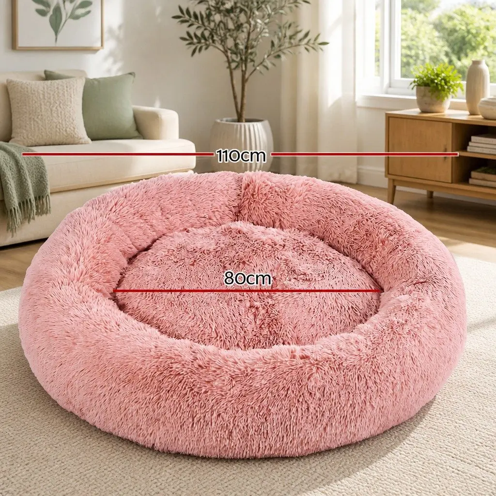 Extra Large Pet Bed for Dog Cat 110cm Soft Plush Calming Pink Washable Cover