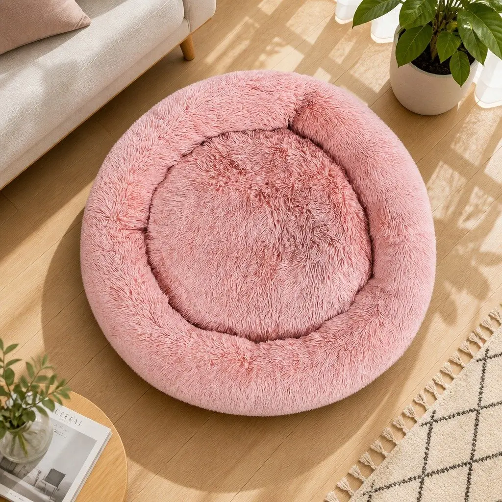 Extra Large Pet Bed for Dog Cat 110cm Soft Plush Calming Pink Washable Cover