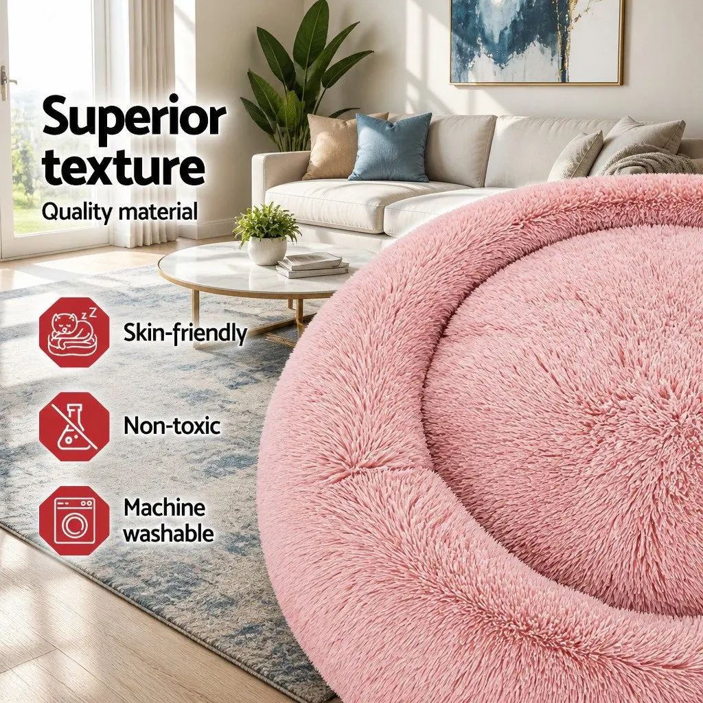 Extra Large Pet Bed for Dog Cat 110cm Soft Plush Calming Pink Washable Cover
