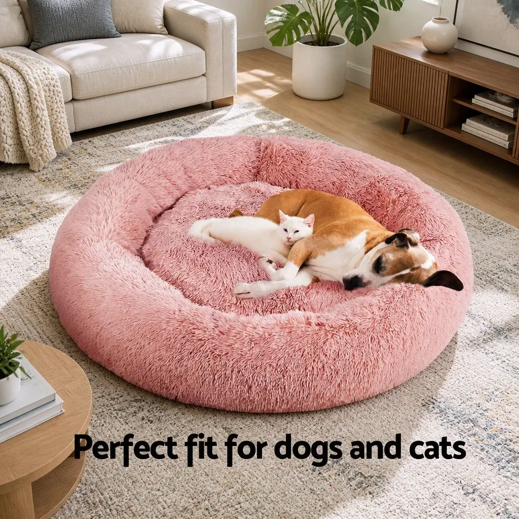 Extra Large Pet Bed for Dog Cat 110cm Soft Plush Calming Pink Washable Cover