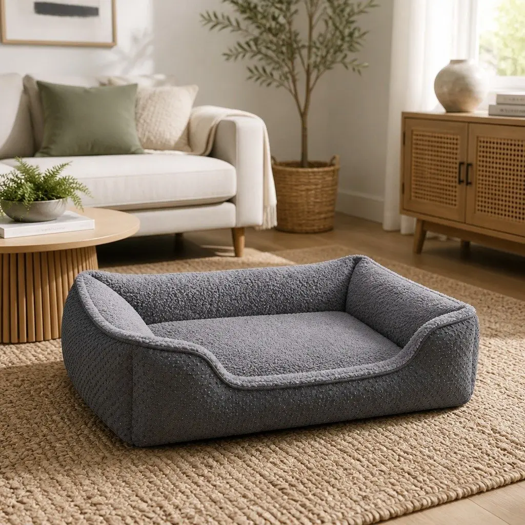 Pet Bed Dog Cat Large Calming Soft Sofa Foam Cushion Washable Cover Grey