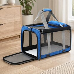 Pet Carrier Backpack Foldable Dog Cat Travel Bag Portable Crate Kennel Blue