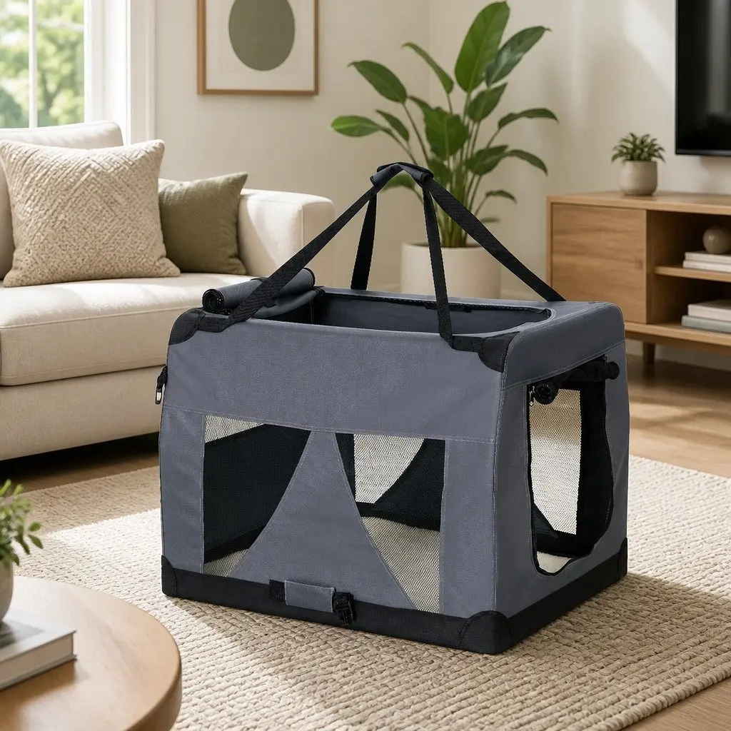 Pet Carrier Soft Crate Dog Cat Travel Portable Foldable 82x58cm XL Grey