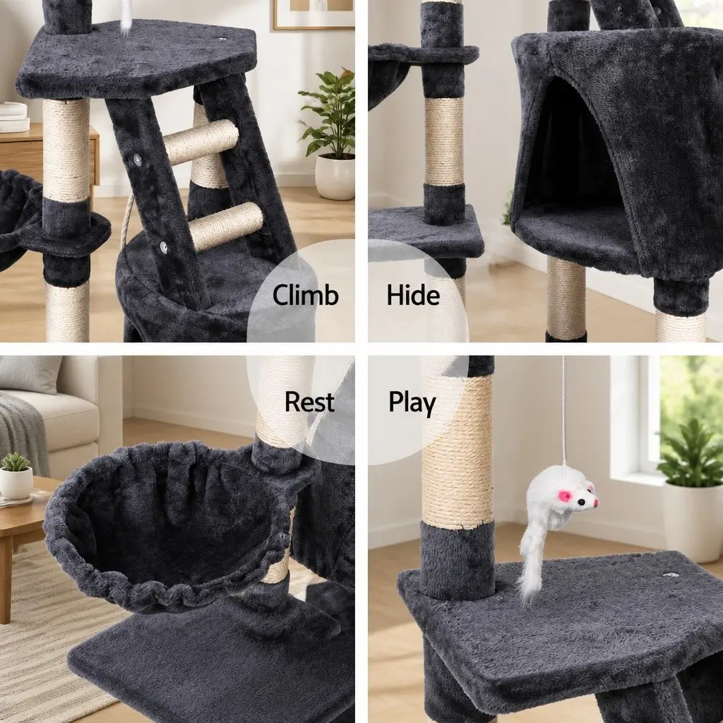 Cat Tree for Cats 120cm Multi-Level Scratching Post Tower Condo House Bed Perch Climb