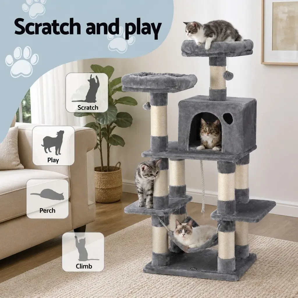 145cm Multi-Level Cat Tree with Scratching Post