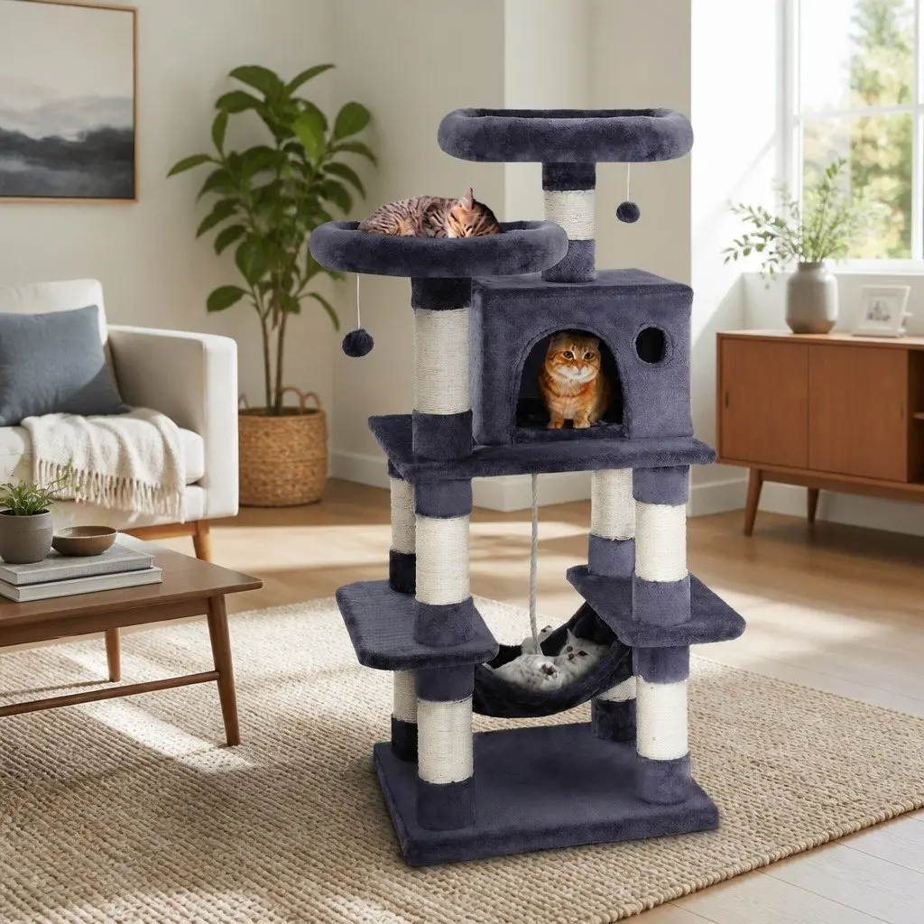 Cat Tree 145cm Tall with Sisal Posts and Plush Cover
