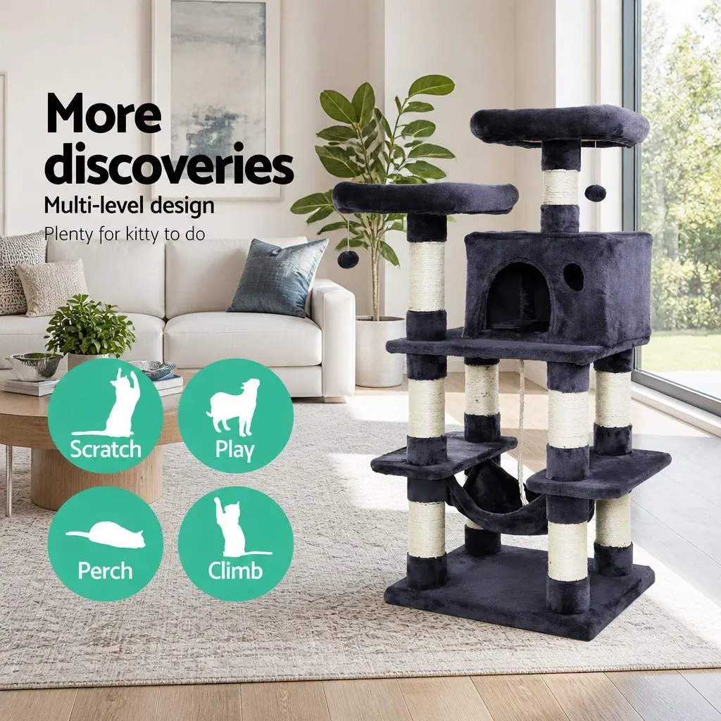 Cat Tree for Cats 145cm Multi-Level Scratching Post Condo House Large Bed Grey
