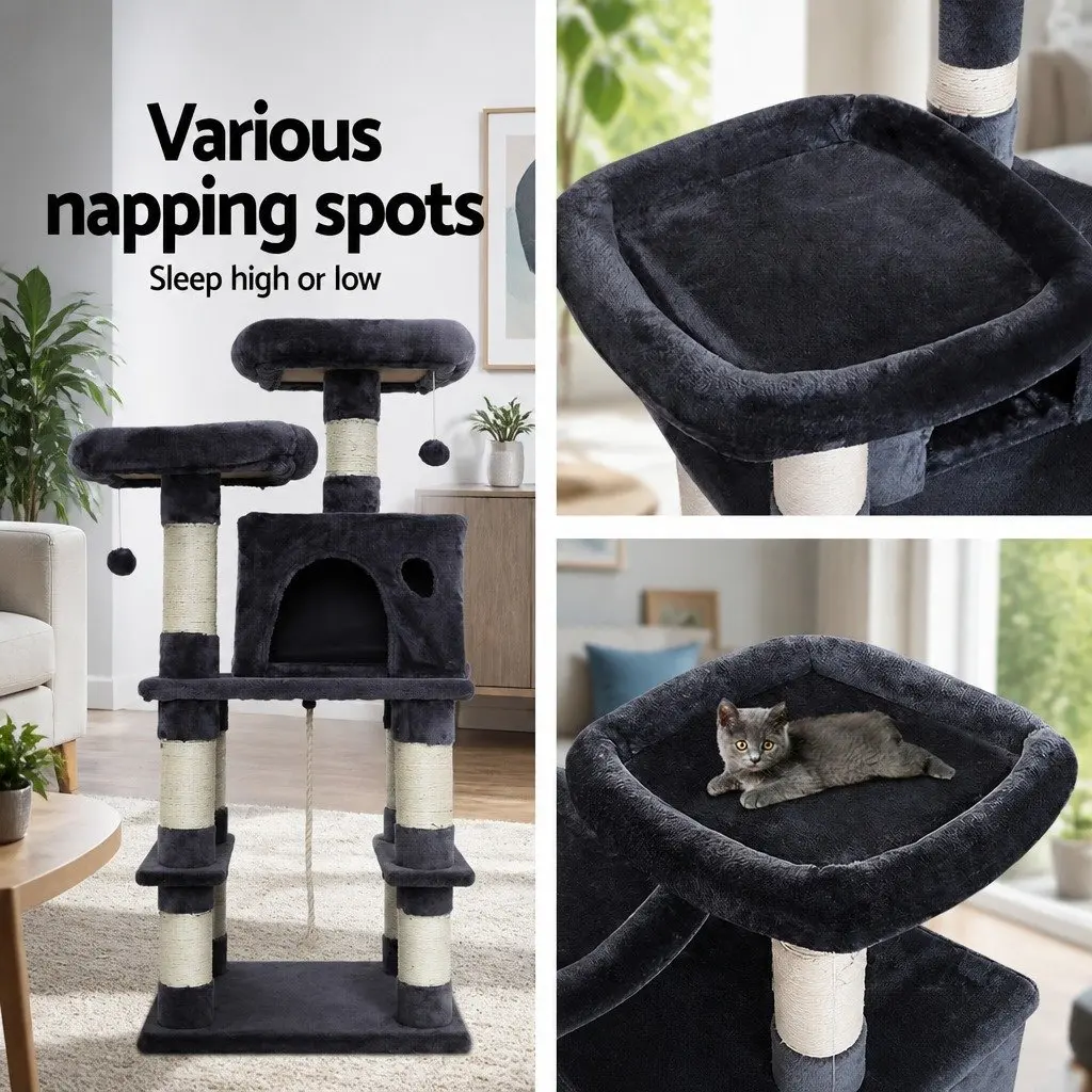 Cat Tree for Cats 145cm Multi-Level Scratching Post Condo House Large Bed Grey