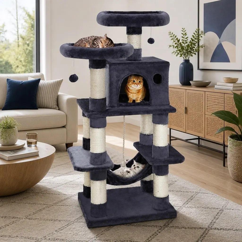 Cat Tree for Cats 145cm Multi-Level Scratching Post Condo House Large Bed Grey